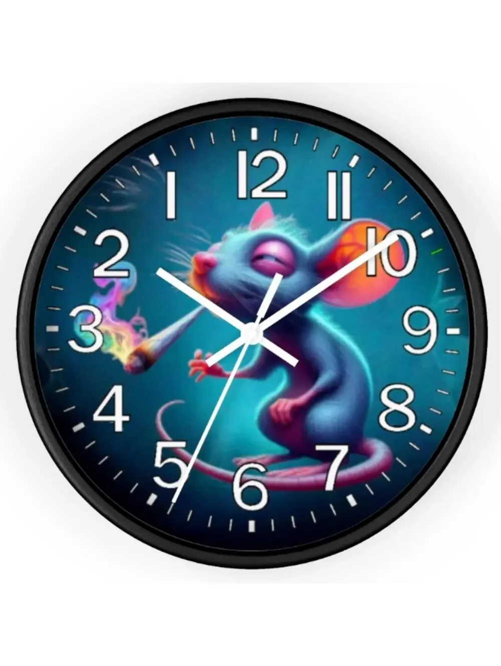 REVERSE TICKING CLOCK Mouse GOOD LEAF Black Light Glow In The Dark Wall Clock!